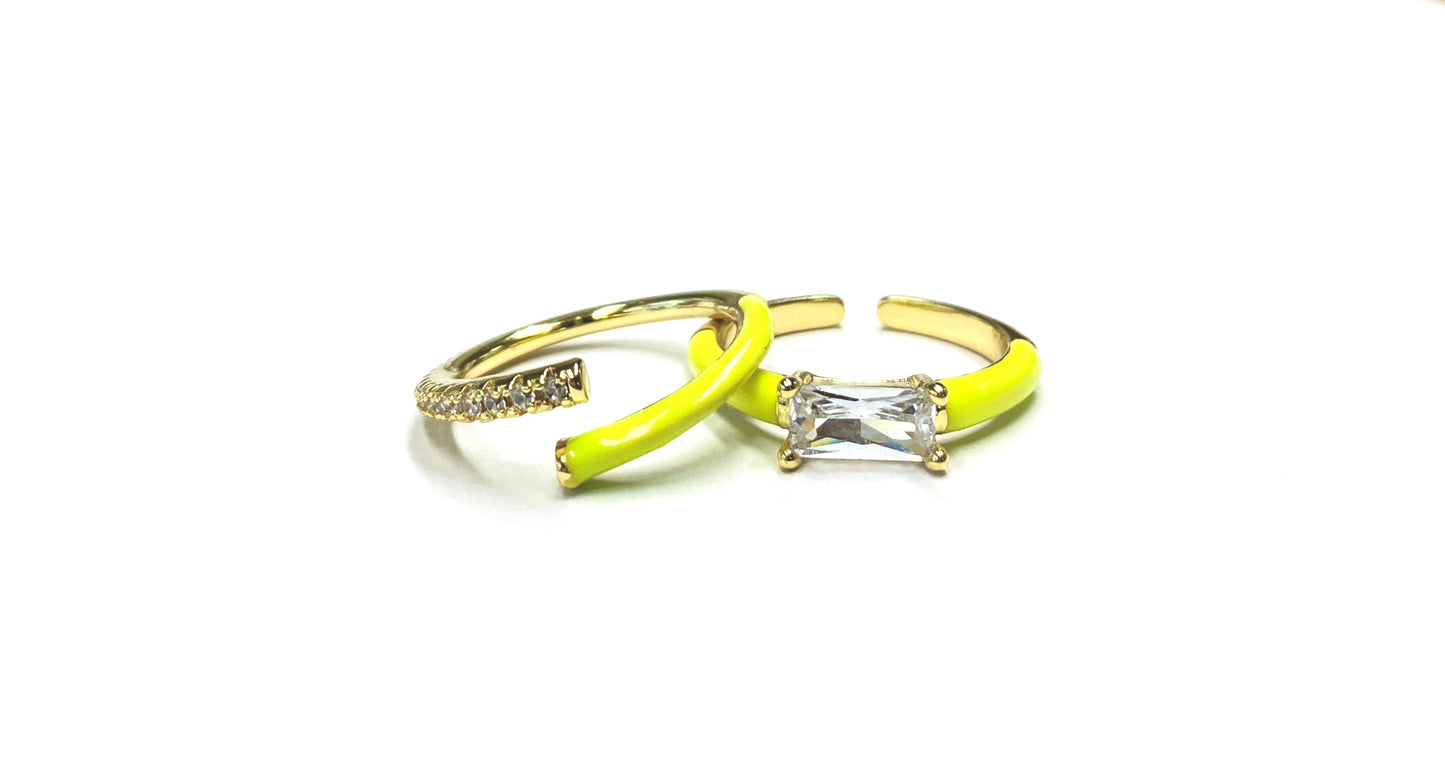 Set of Two Enamelled Rings (Neon Yellow)