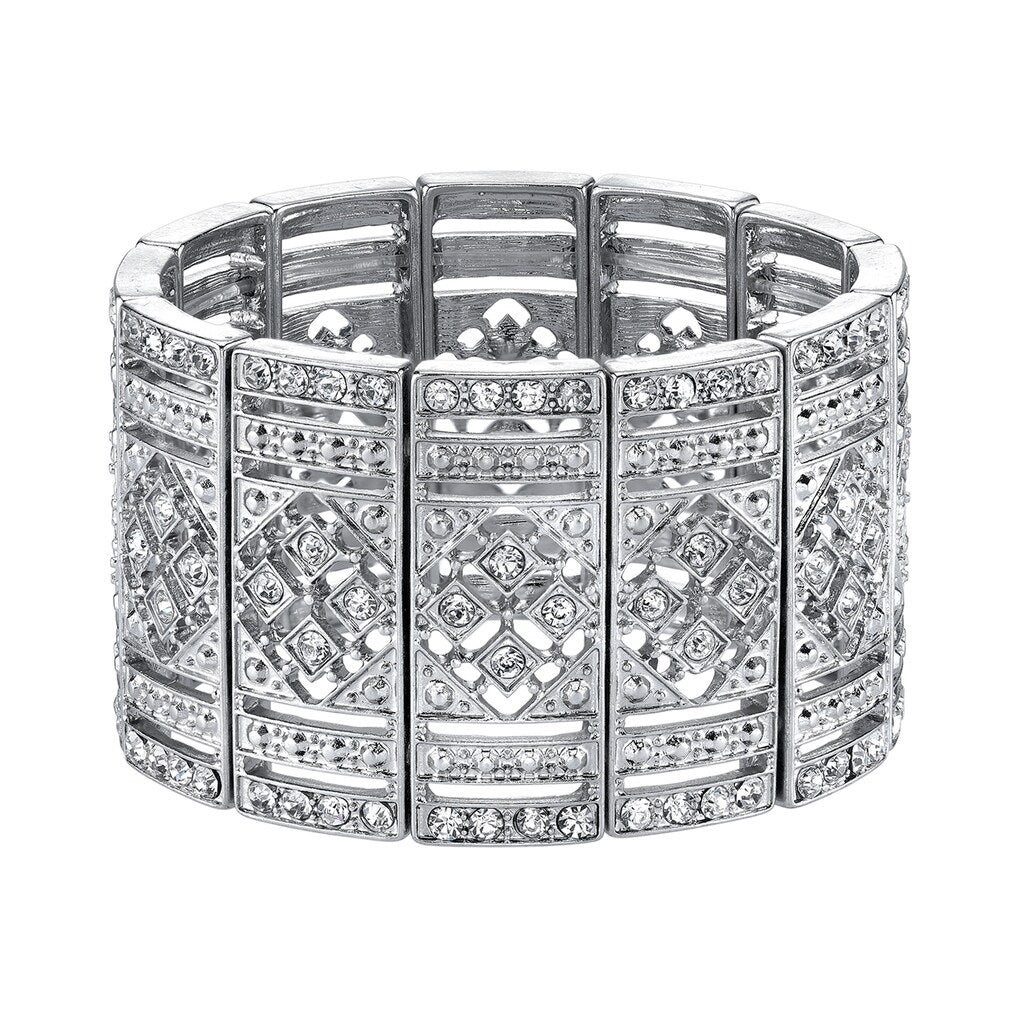 Silver and Crystal Art Deco Stretch Bracelet