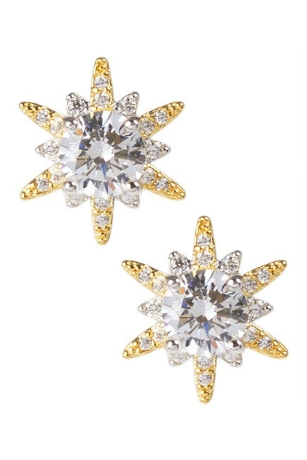 Round Cut & Pave Starburst Earrings Gold