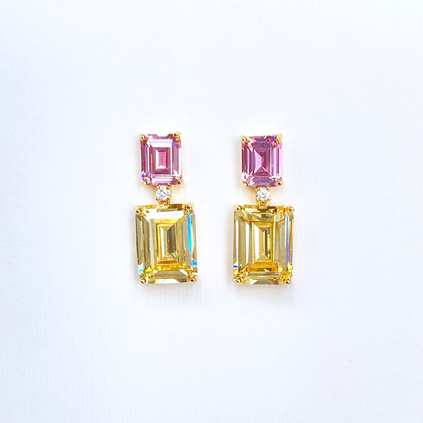 Pink and Yellow Two Tone Earrings