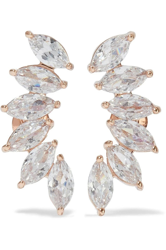 Rose gold crystal crawler earrings