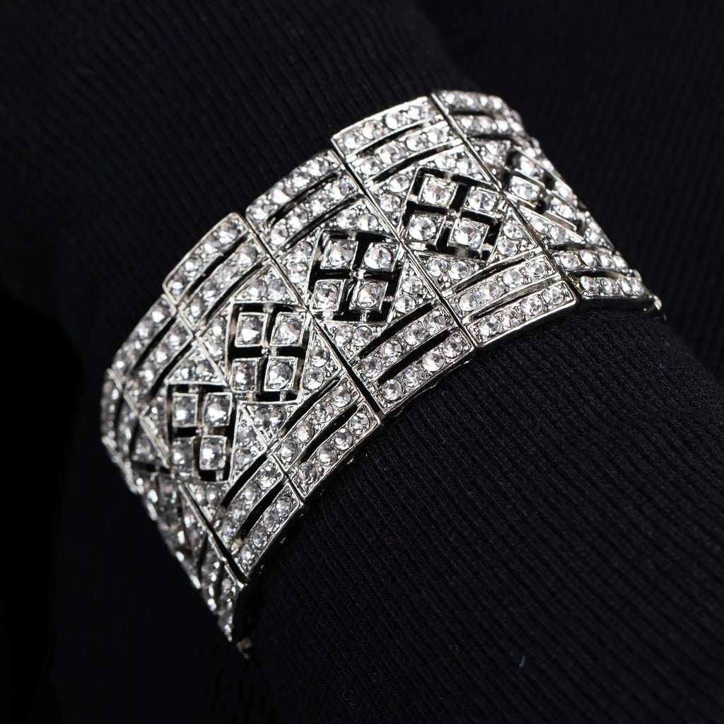 Silver and Crystal Art Deco Stretch Bracelet