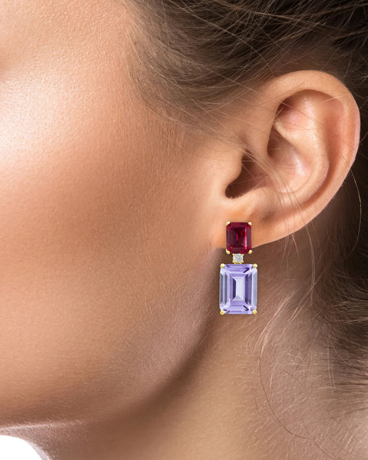 Ruby and Lavender Two Tone Earrings