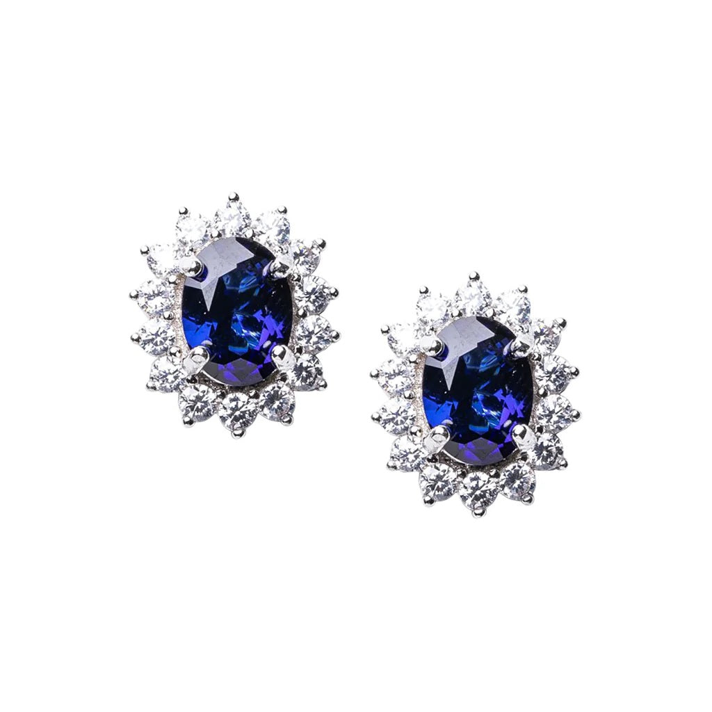 Sapphire Oval Halo Pierced Earrings